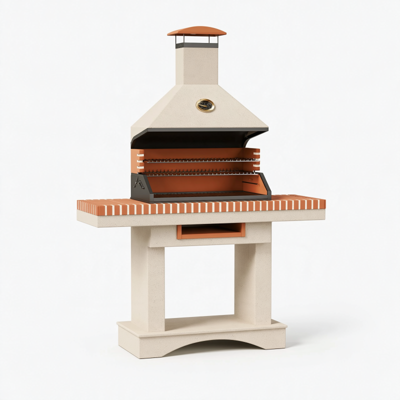 Barbecue de jardin 120 x 70 x 210 cm en béton et acier beige terre cuite à charbon
