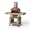 Barbecue de jardin 140 x 70 x 210 cm en acier et pierre terracotta avec hotte et cheminée
