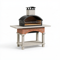 Barbecue de jardin 140 x 80 x 220 cm en brique et béton gris avec hotte en acier noir pour cuisson extérieure