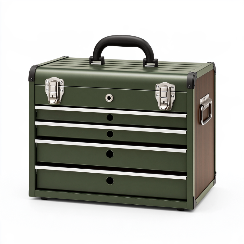 Mallette à outils 45 x 25 x 38 cm en métal vert foncé à 4 tiroirs portable