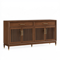 Buffet 160 cm en panneaux aspect noyer marron avec 2 tiroirs et 4 portes style classique