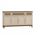 Buffet 160 x 40 x 90 cm en bois beige et cannage - rangement rétro