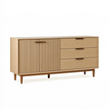 Buffet 160 x 40 x 80 cm en bois chêne naturel avec portes rainurées et tiroirs