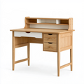 Bureau avec étagère 120 x 60 cm en bois naturel et blanc avec tiroirs