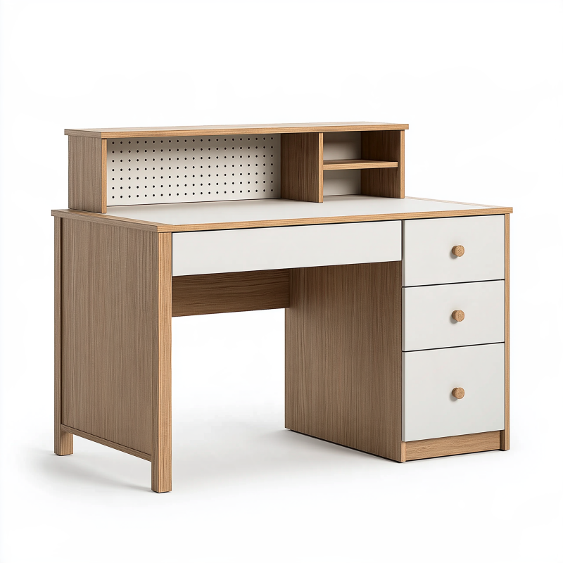 Bureau 100 x 50 x 100 cm en panneaux de bois marron et blanc avec rangements