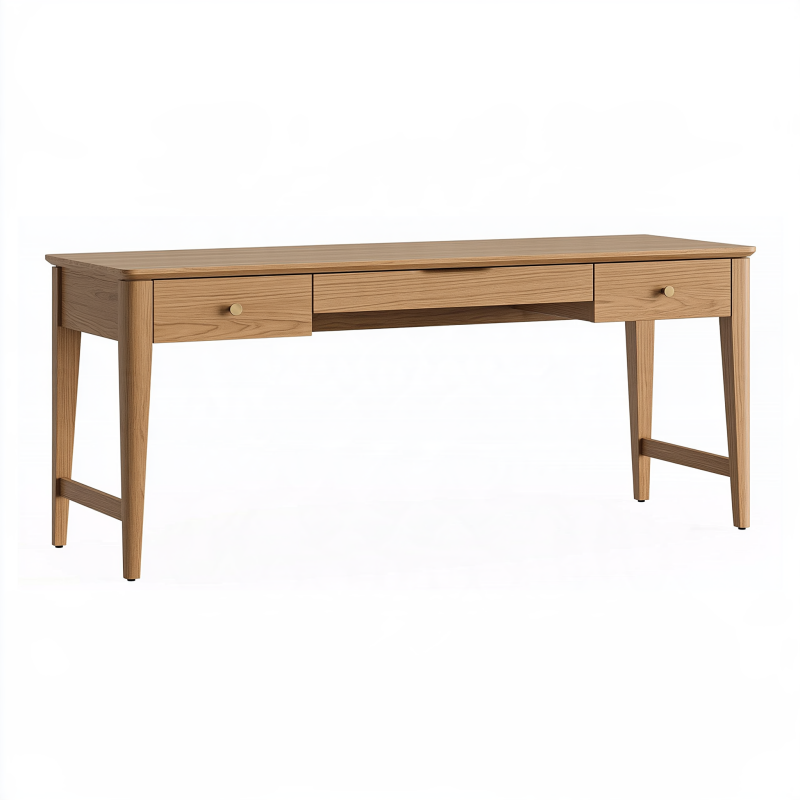 Bureau 140 x 60 x 75 cm en bois chêne style scandinave avec 3 tiroirs