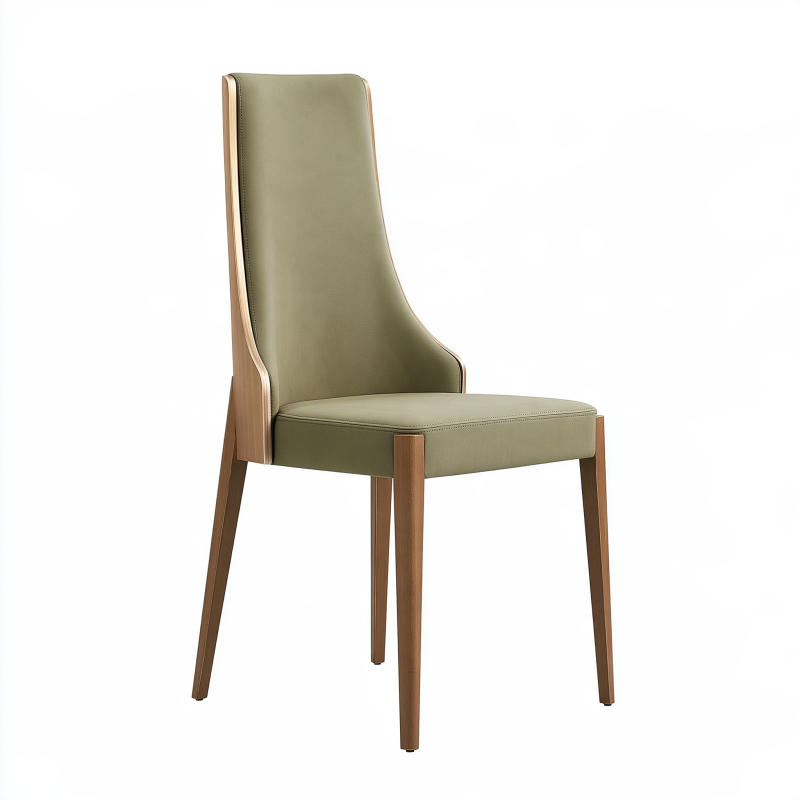 Chaise de salle à manger 50 x 60 x 100 cm en revêtement effet cuir vert olive et bois style contemporain