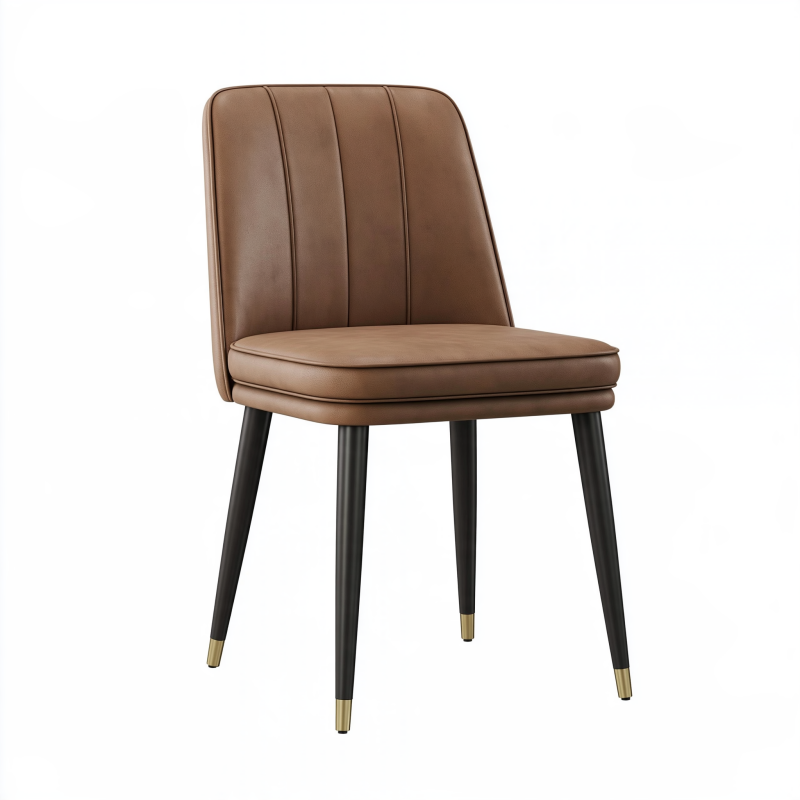 Chaise de salle à manger 50 x 56 x 84 cm aspect cuir marron pieds métal noir style moderne