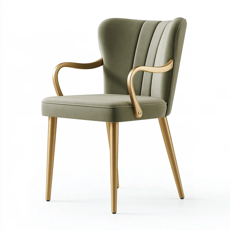 Fauteuil de salle à manger 58 x 62 x 92 cm en tissu kaki avec pieds métalliques dorés style contemporain