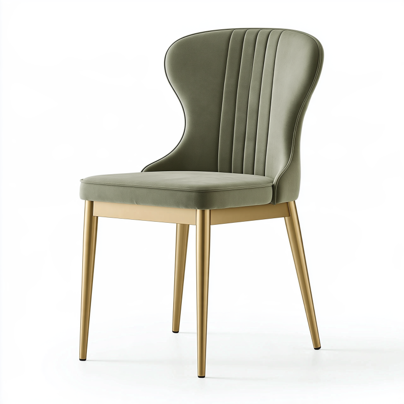 Chaise de salle à manger 58 x 61 x 85 cm en tissu vert kaki pieds métalliques dorés style moderne