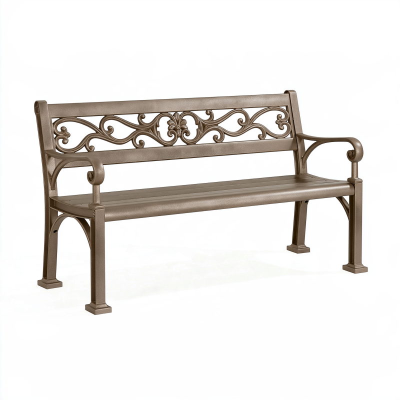 Banc de jardin 120 x 62 x 88 cm en métal bronze décoratif avec accoudoirs