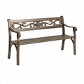 Banc de jardin 122 cm en métal brun avec accoudoirs et dossier décoratif