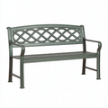 Banc de jardin 122 x 61 x 91 cm en métal vert gris avec accoudoirs style classique