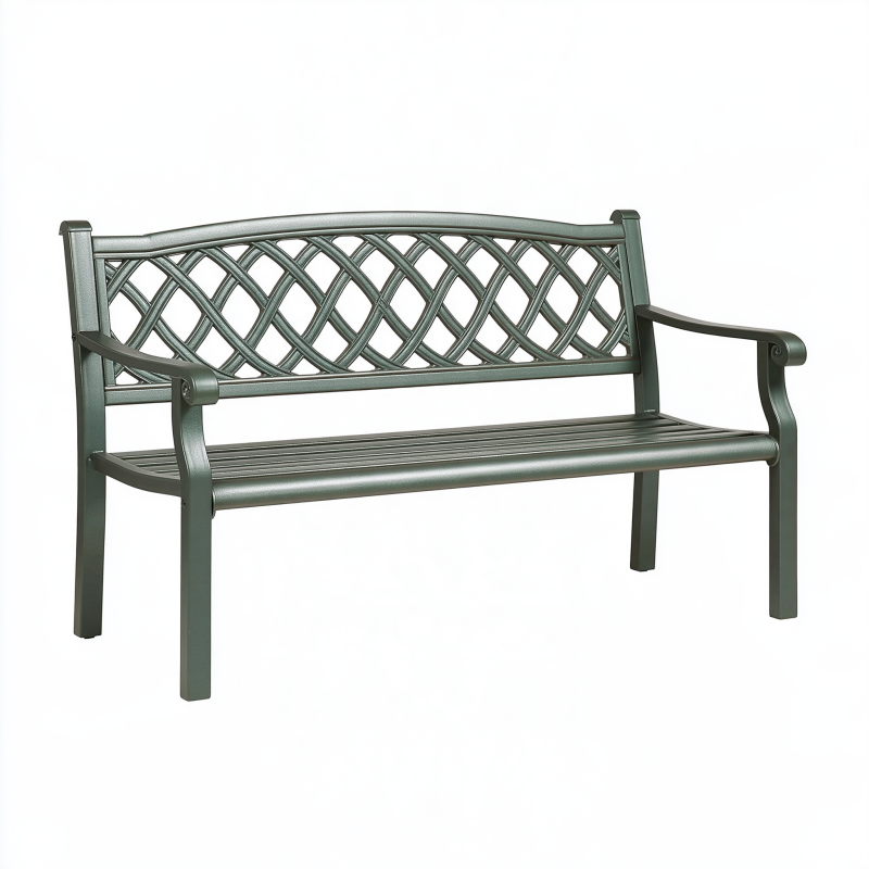 Banc de jardin 122 x 61 x 88 cm en aluminium vert - dossier ajouré classique